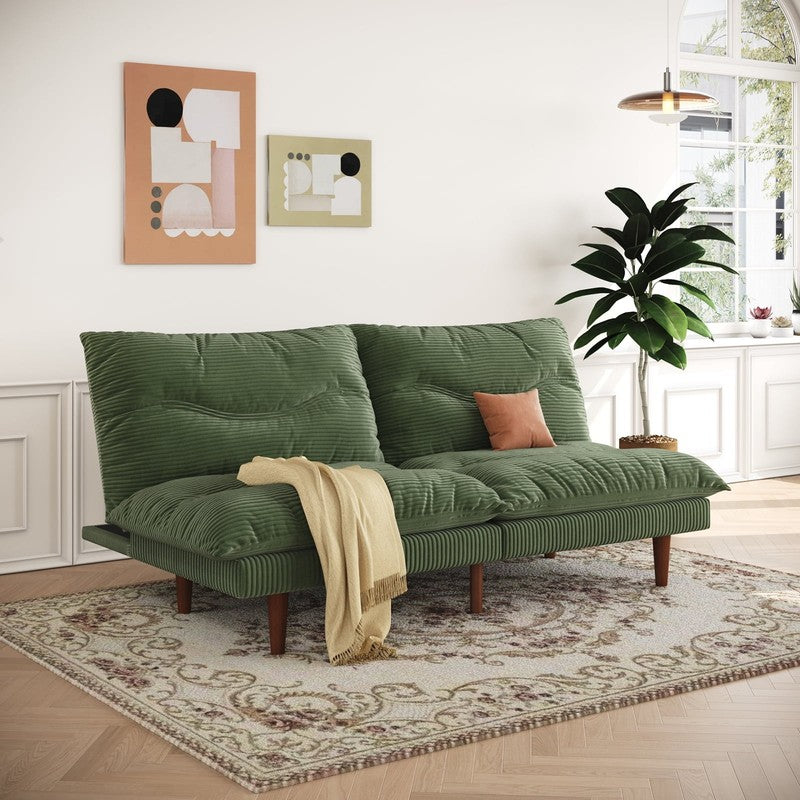 71" Corduroy Futon Convertible Sofa Bed, Loveseat Sleeper Sofa Couch for Living 2