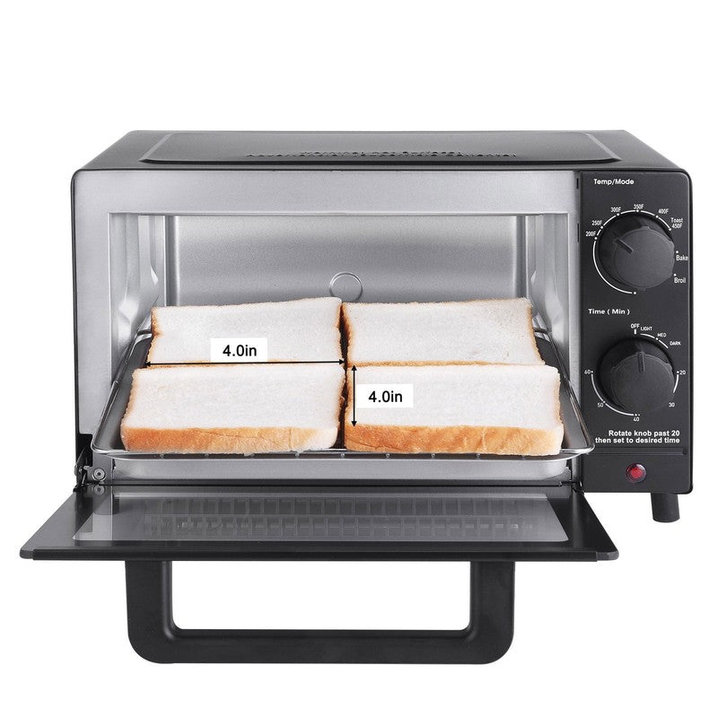 4-Slice Countertop Toaster Oven with Bake Pan & Rack, 3 Settings, Black4