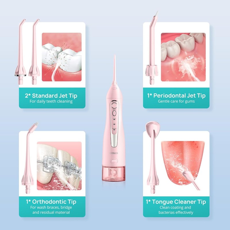 Portable Cordless Water Flosser - Rechargeable IPX7 Teeth Cleaner in Pink8