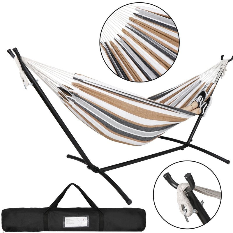 2-Person Cotton Hammock with Space Saving Steel Stand Garden Yard Outdoor 450Lb 5