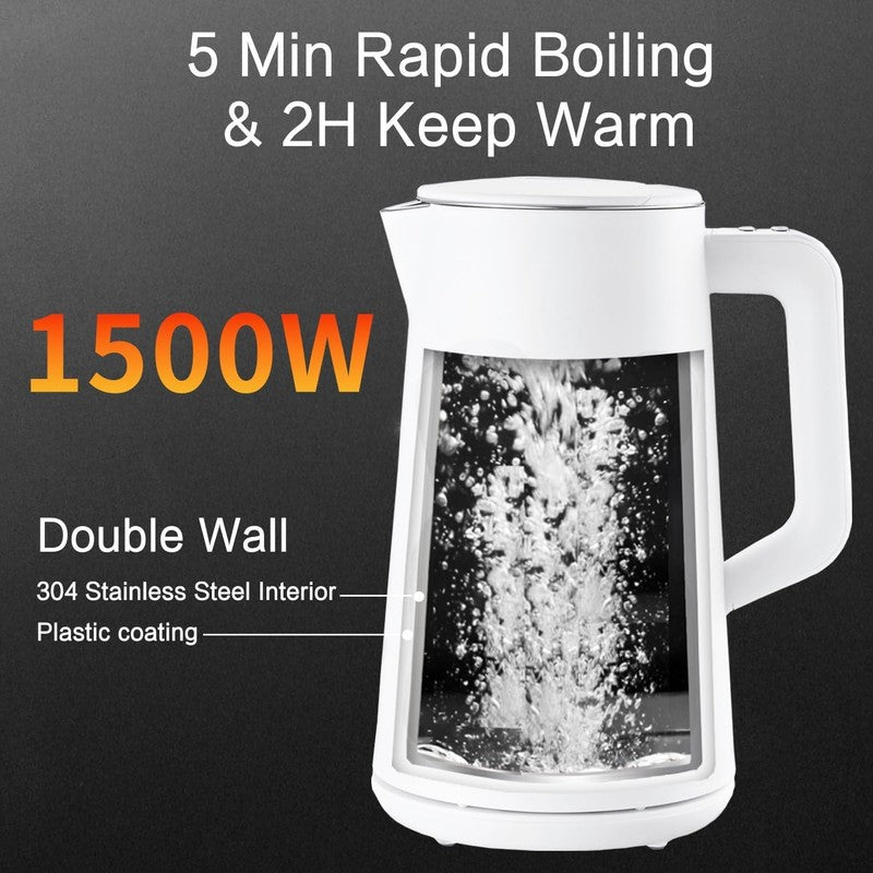 Electric Kettle 1.5L Stainless Steel Double Wall 5 Keep Warm Porcelain White3