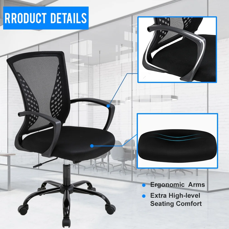Ergonomic Office Chair with Lumbar Support & Adjustable Armrests - Black3