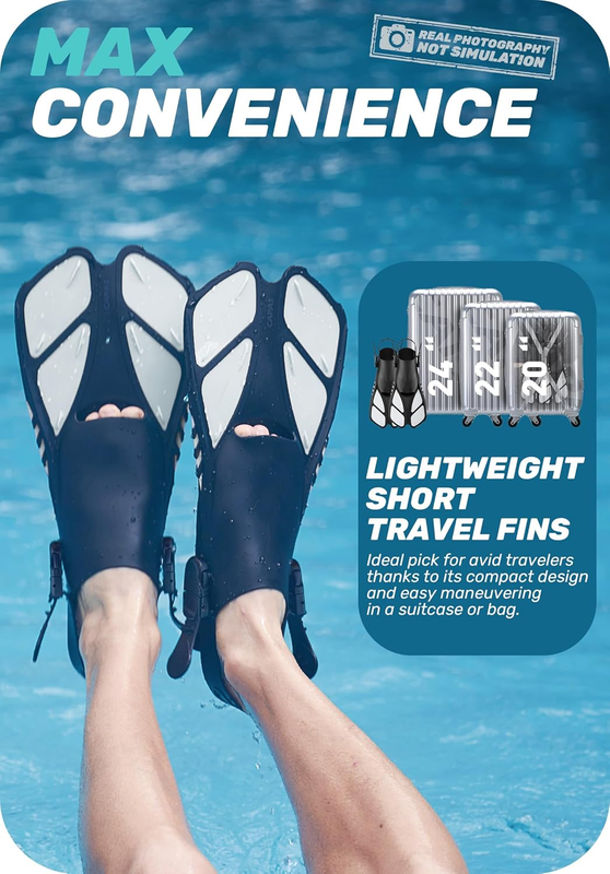 Travel Size Snorkel Fins Adjustable Open Heel Swim Fins for Diving Snorkeling5