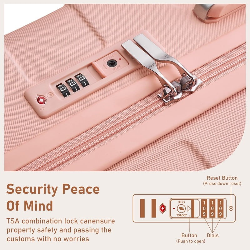 3 Piece 20" Carry On Luggage Set TSA Lock Spinner Wheels Duffel & Toiletry Pink3