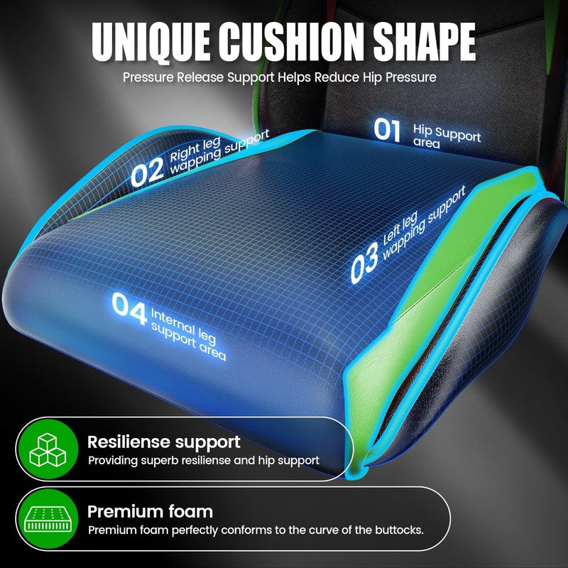 Gaming Chair PU Leather Adjustable Headrest & Lumbar Support, Green6