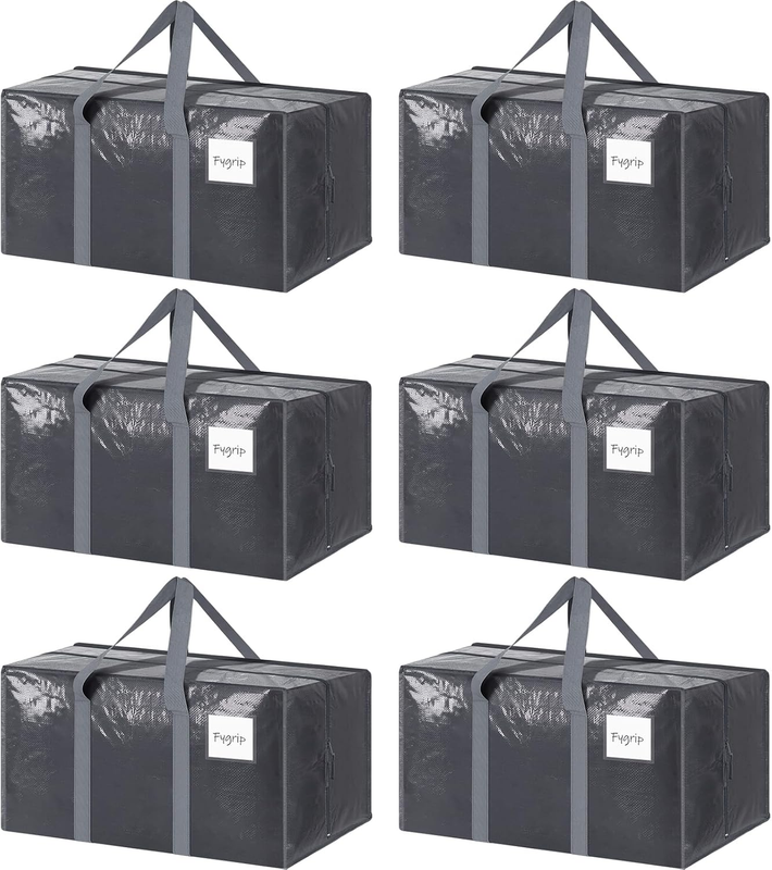 6 Pack Heavy Duty Moving Bags Large Storage Zipper Handles Gray10