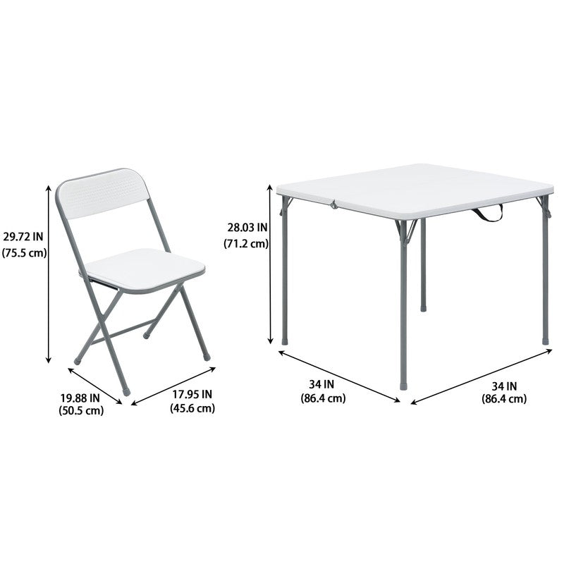 5 Piece Resin Card Folding Table and Four Folding Chairs Set, White1