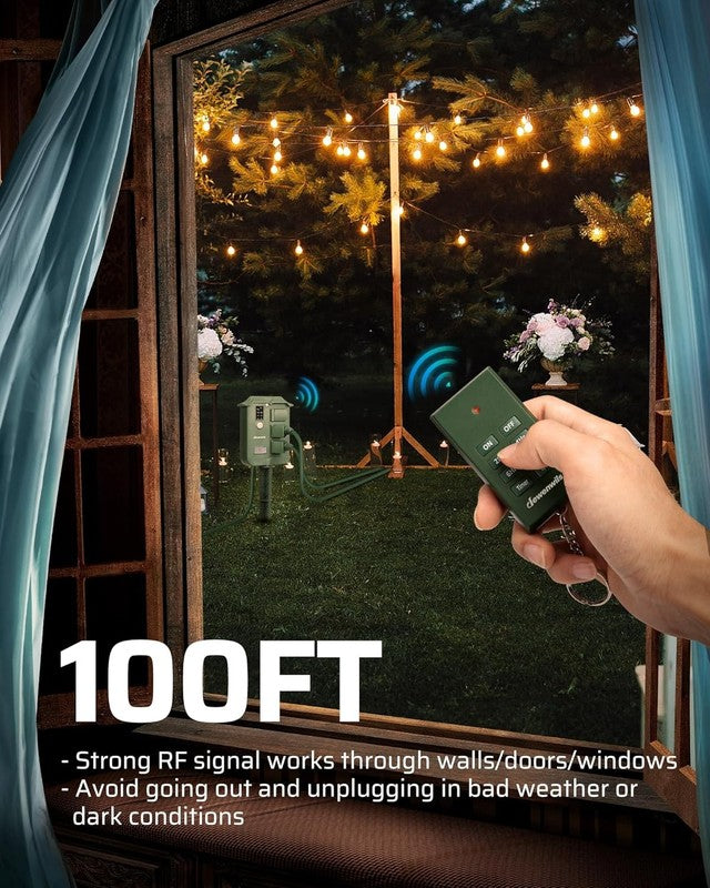 Outdoor Power Stake Timer Waterproof, 6 Grounded Outlets, 6FT Extension Cord, 102