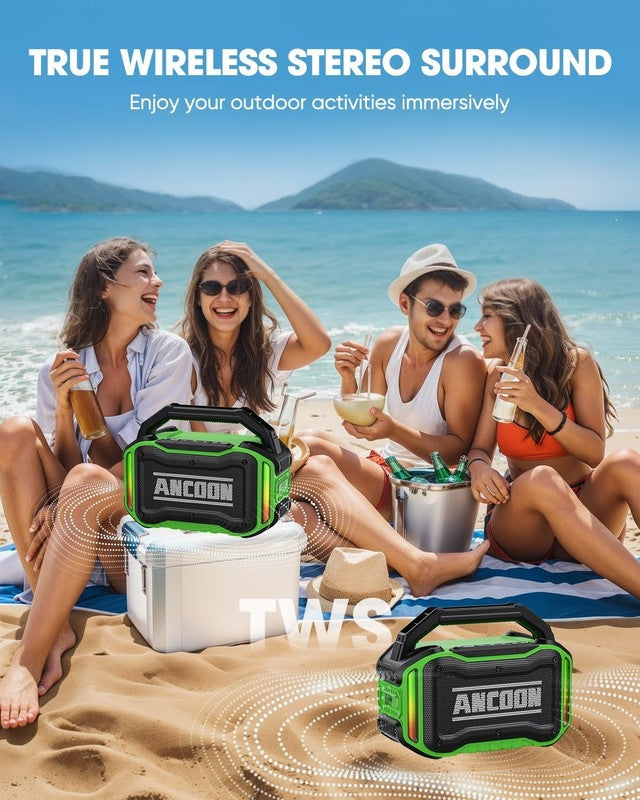 80W Bluetooth Speaker, Loud Bass, IPX6 Waterproof, 20H Playtime, TWS, Green3