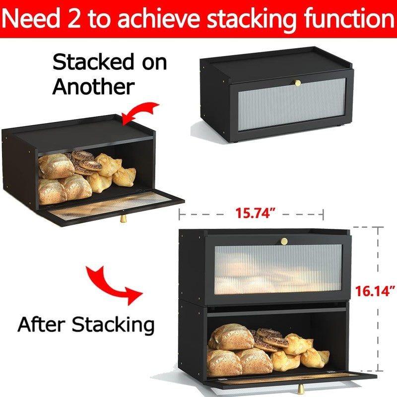 Black Bamboo Bread Box Modern Countertop Bread Storage with Window6