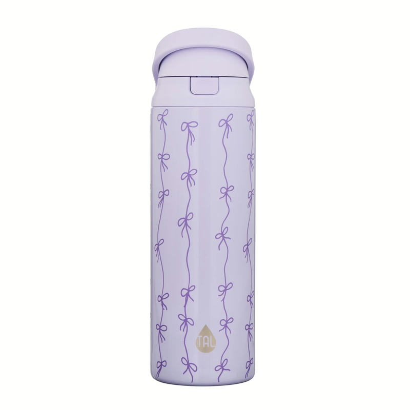 24oz Insulated Stainless Steel Water Bottle 2-in-1 Straw and Chug Lid Purple Bow0
