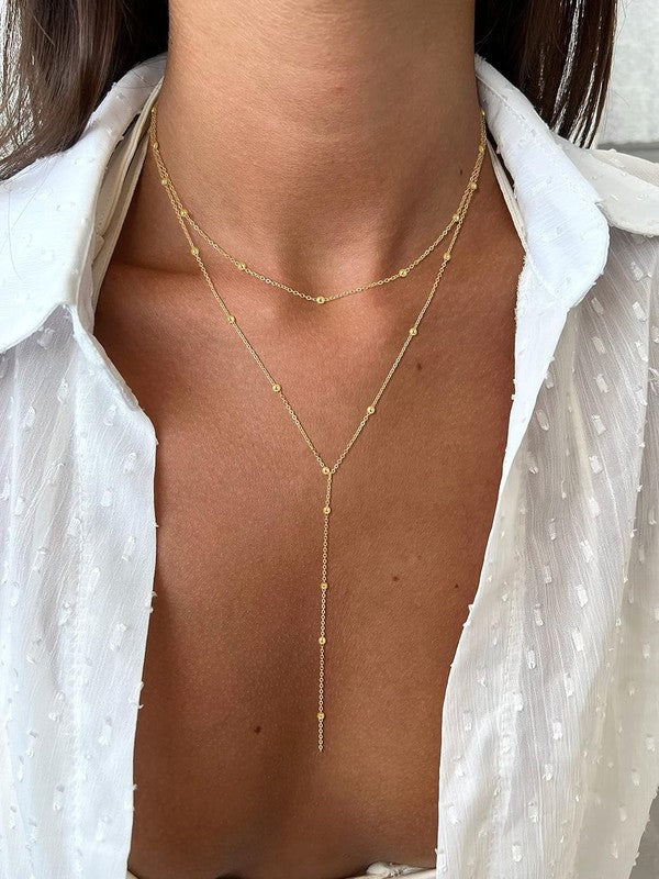 14K Gold/Silver Plated Lariat Y Necklace CZ Beaded Drop Pendant for Women2
