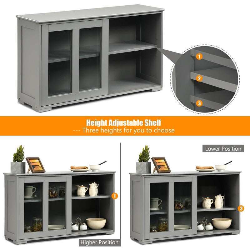 Kitchen Storage Cabinet Sideboard Buffet Cupboard W/ Sliding Door Gray5