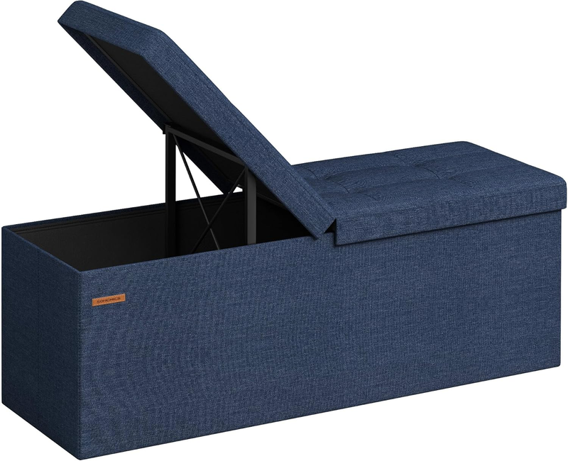 43'' Foldable Storage Ottoman Bench Flip Lid Entryway Living Room Midnight Blue8
