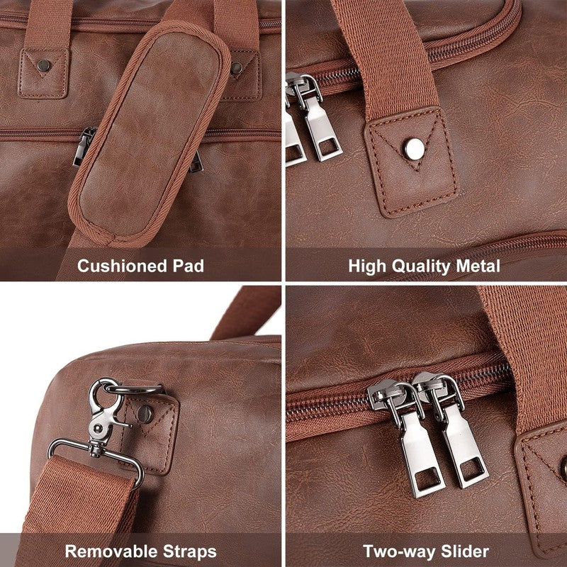 Leather Travel Duffel Bag Waterproof Weekender Overnight Carry On Shoe Brown2