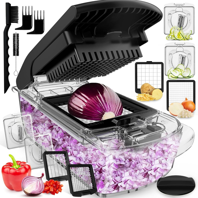 4-in-1 Vegetable Chopper & Spiralizer Food Chopper with Container Clear11