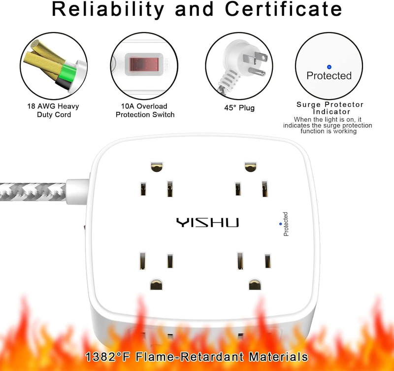 6FT Surge Protector Power Strip 8 Outlets 4 USB 2 USB C Flat Plug White5