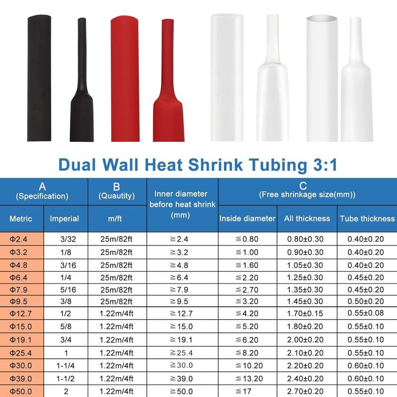 UL Listed 1/2" x 10ft Waterproof Heat Shrink Tubing - Marine Grade Black6