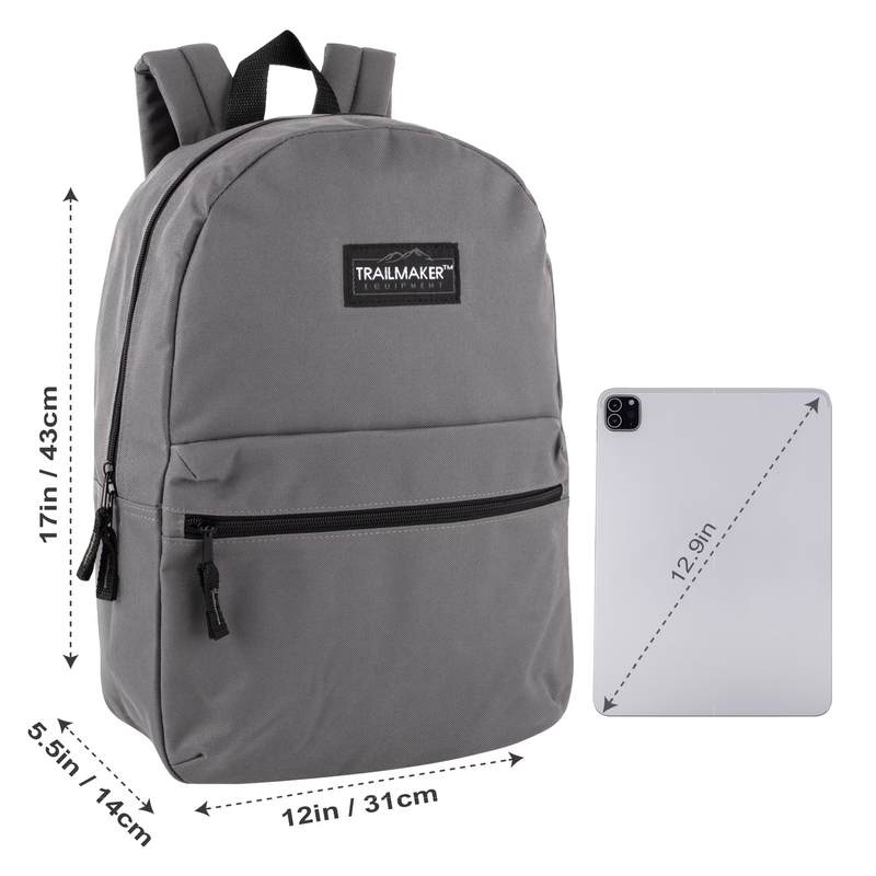 Gray Classic Backpack 17" Dual Zipper School Travel Bag2