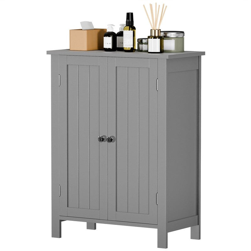 Wooden 2 Door Bathroom Cabinet Storage with 3 Shelves Free Standing 31.5" H, Gra3