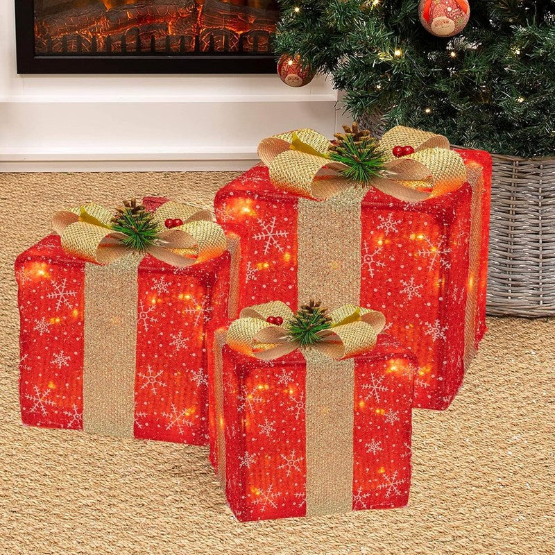 Set of 3 Christmas Lighted Gift Boxes 50 LED Indoor Outdoor Holiday Decor4