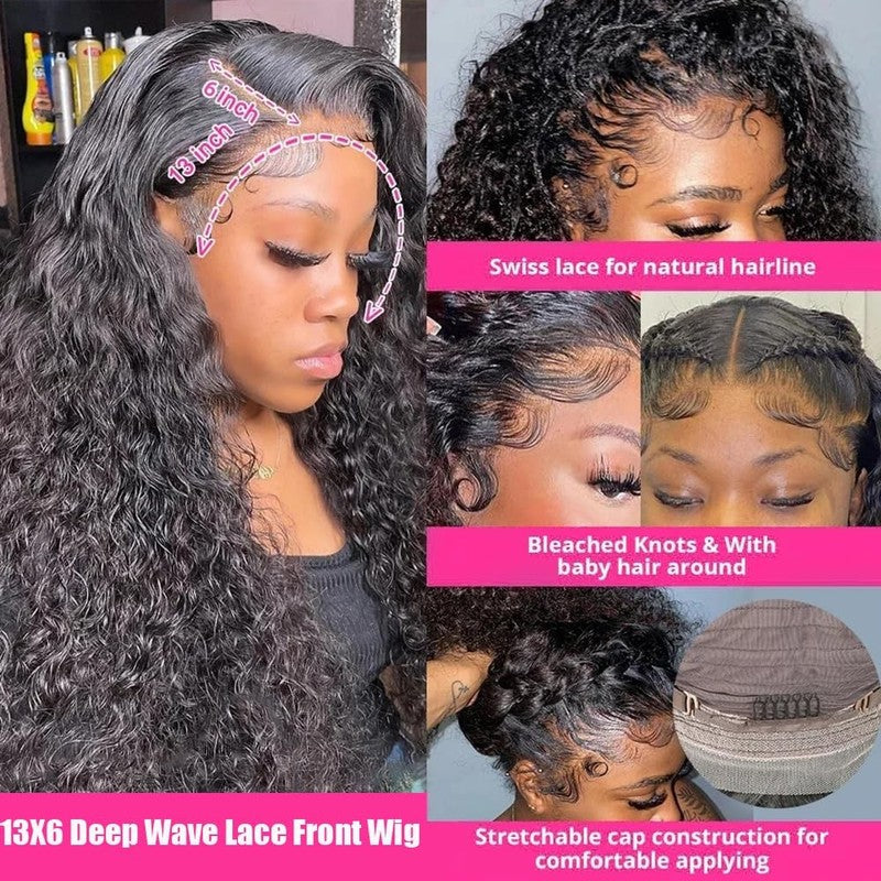 13X6 Deep Wave Lace Front Wigs Human Hair 200% Density 26 Inch Curly Human Hair 3