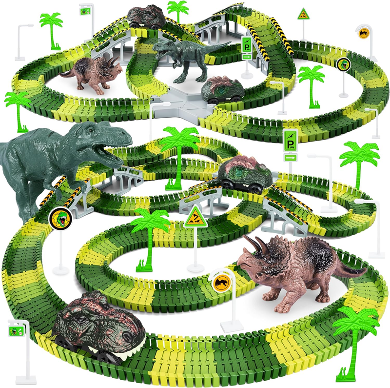 Dinosaur Toys,Create a Dinosaur World Road Race,Flexible Track Playset and 2 Pcs0