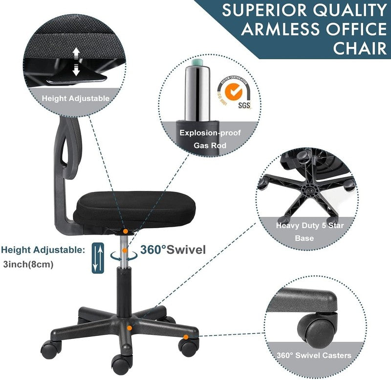Home Office Desk Chair Armless Mesh Swivel Adjustable Low Back Black1