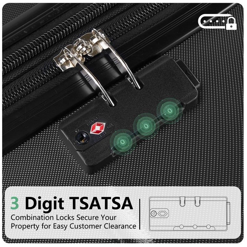 3-Piece Hard Shell Luggage Set ABS Expandable Spinner TSA Lock Black4
