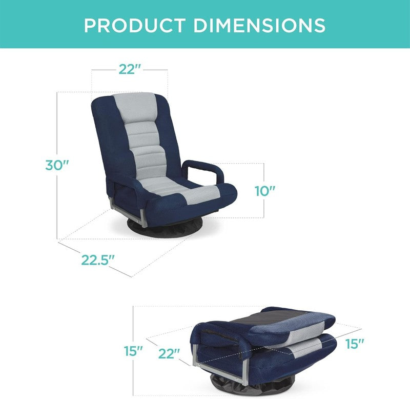 Gaming Floor Rocker Chair 360° Swivel, Lumbar Support, Blue/Gray2