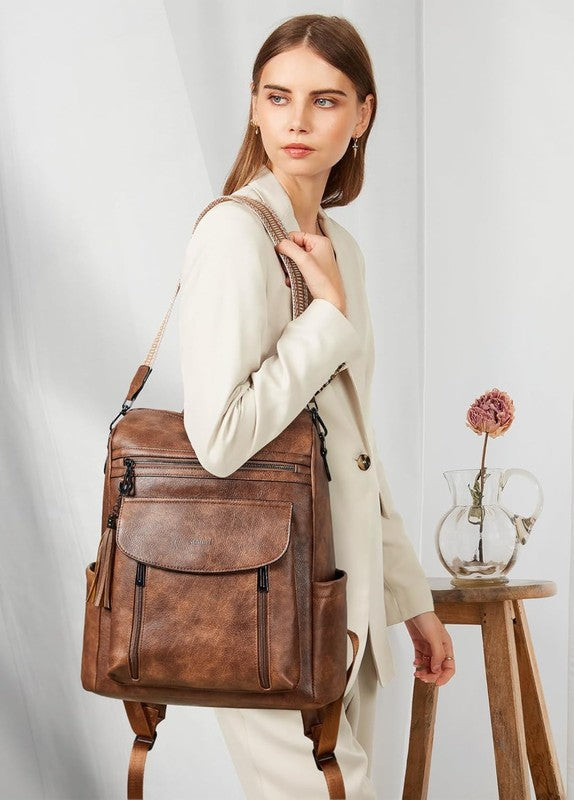 Women Laptop Backpack 15.6" Leather Travel Work Water Resistant Brown1