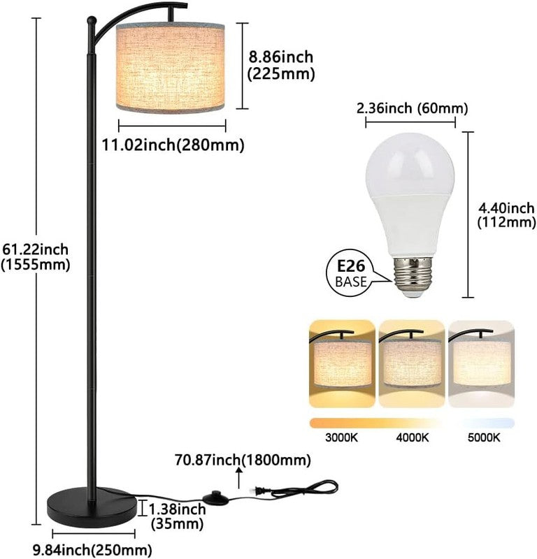 Floor Lamp for Living Room with Temperatures LED Bulb, Standing Lamp - Black3