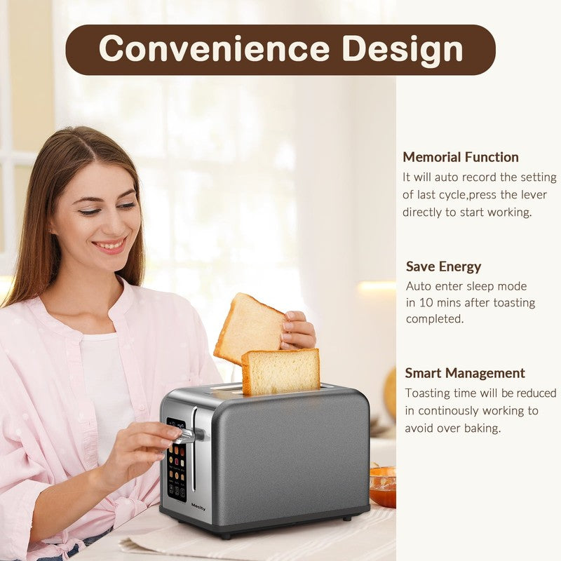 2 Slice Touchscreen Toaster, Stainless Steel, Countdown Timer, 6 Shade Settings,4