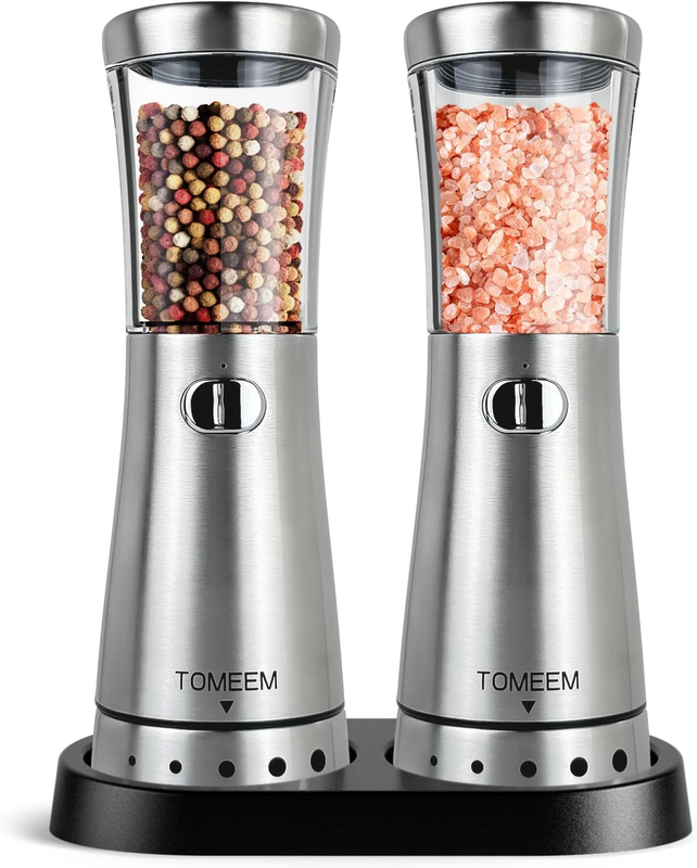 Electric Salt and Pepper Grinder Set with Storage Base, Stainless Steel Recharge9