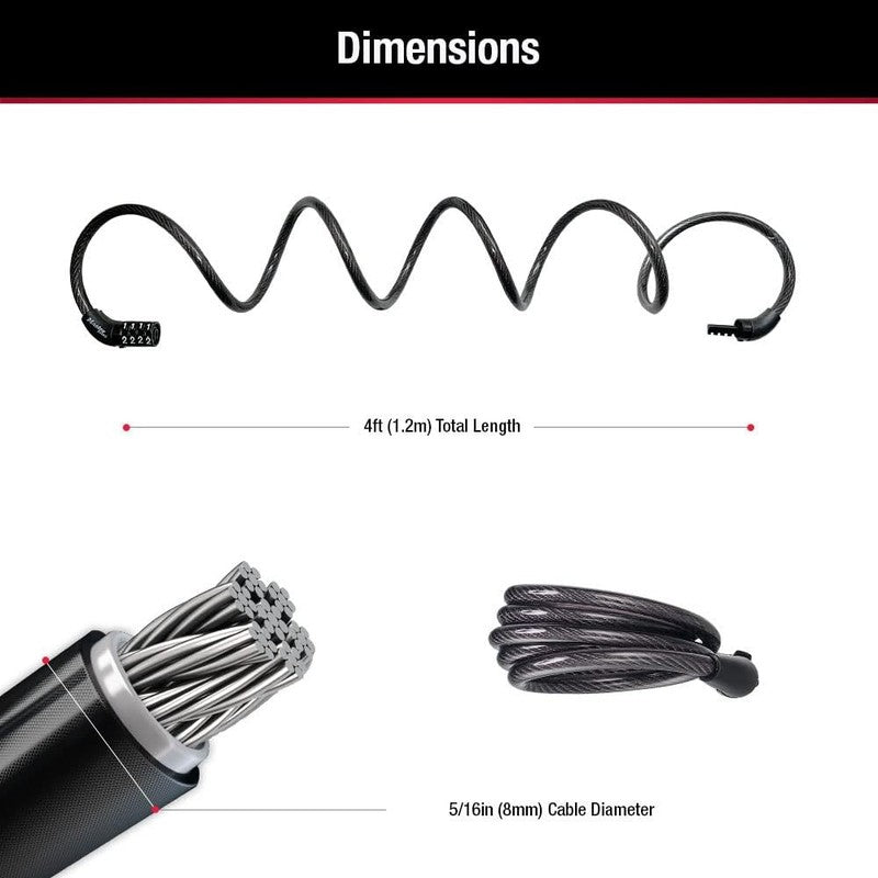 Bike Lock Cable with Combination Black, 8143D6