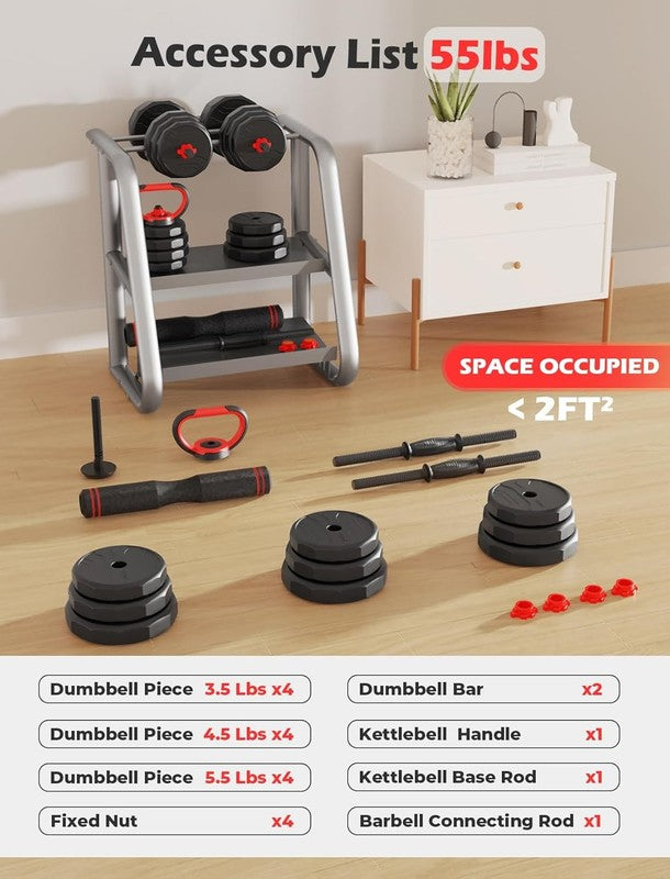 Adjustable Dumbbell Set,20/35/45/55/70/90Lbs Free Weights Set with Upgraded Nut,6