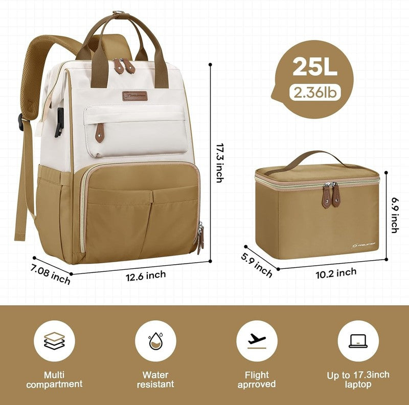 Travel Laptop Backpack 15.6 17.3" Nurse Work Bag w/ Lunch Khaki Beige1