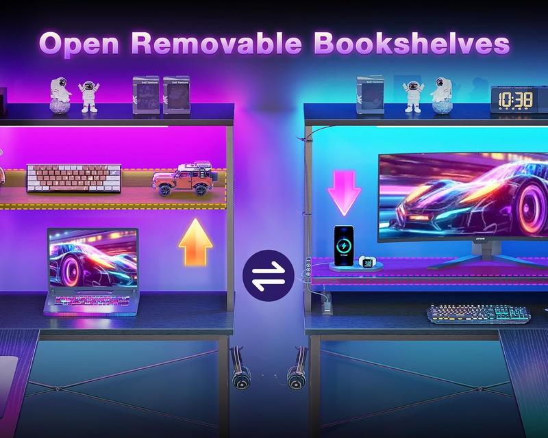 53in L Shaped Gaming Desk Reversible Corner Desk with Storage Shelves Black6