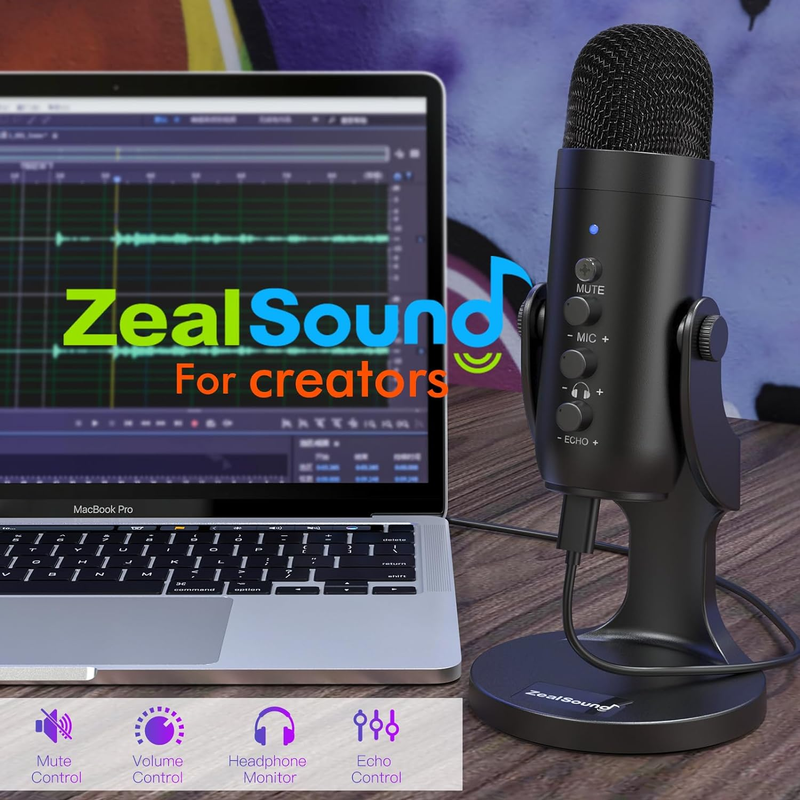 Podcast USB Microphone Noise Canceling w/ Gain Volume Mute for PC Mac Android7