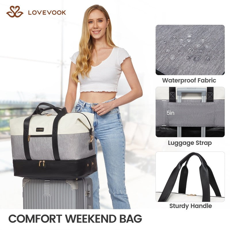 Women'S Travel Duffel Bag with 2 Packing Cubes, Black G White1