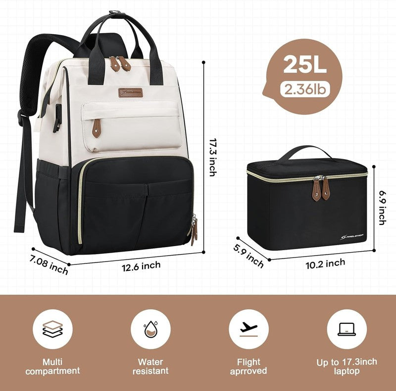 Travel Laptop Backpack 15.6 17.3" Nurse Work Bag w/ Lunch Box Black Beige1