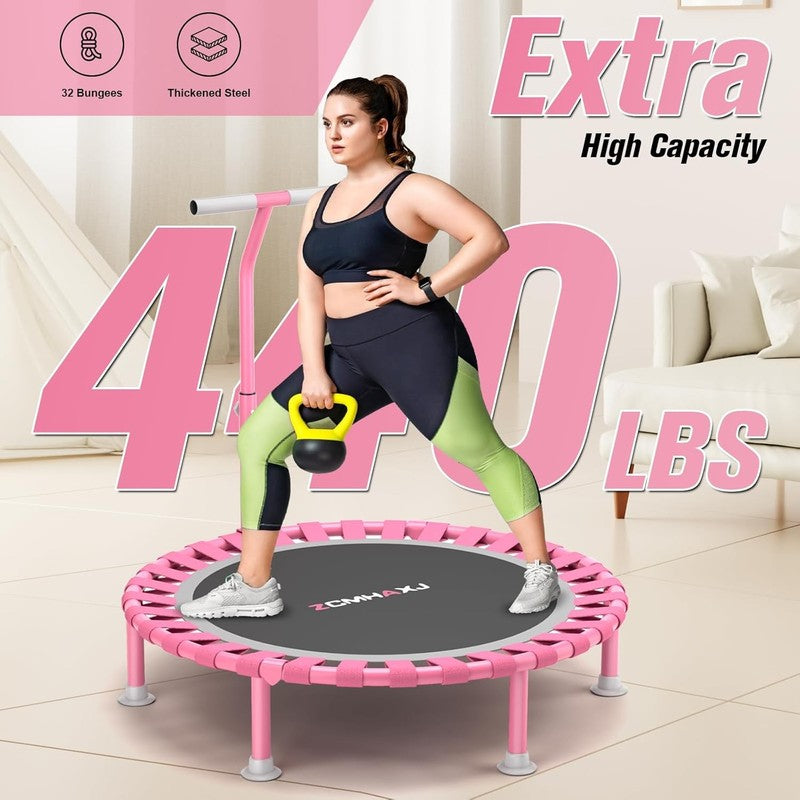 Foldable 40" Mini Trampoline for Kids & Adults - 450Lbs Capacity, Adjustable Bar1