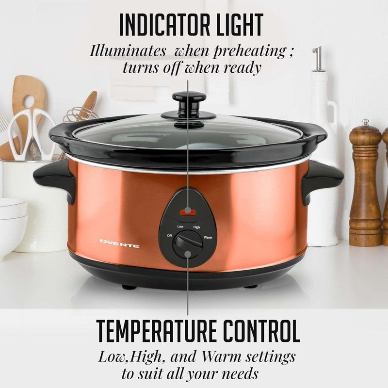 3.7Qt Electric Slow Cooker Stainless Steel Non-Stick Dishwasher Safe Copper2