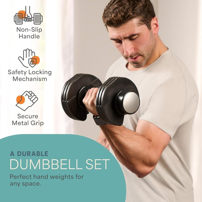 Adjustable Dumbbells 5-in-1 15-55lb w/ Rack Quick Adjust Home Gym Weights4