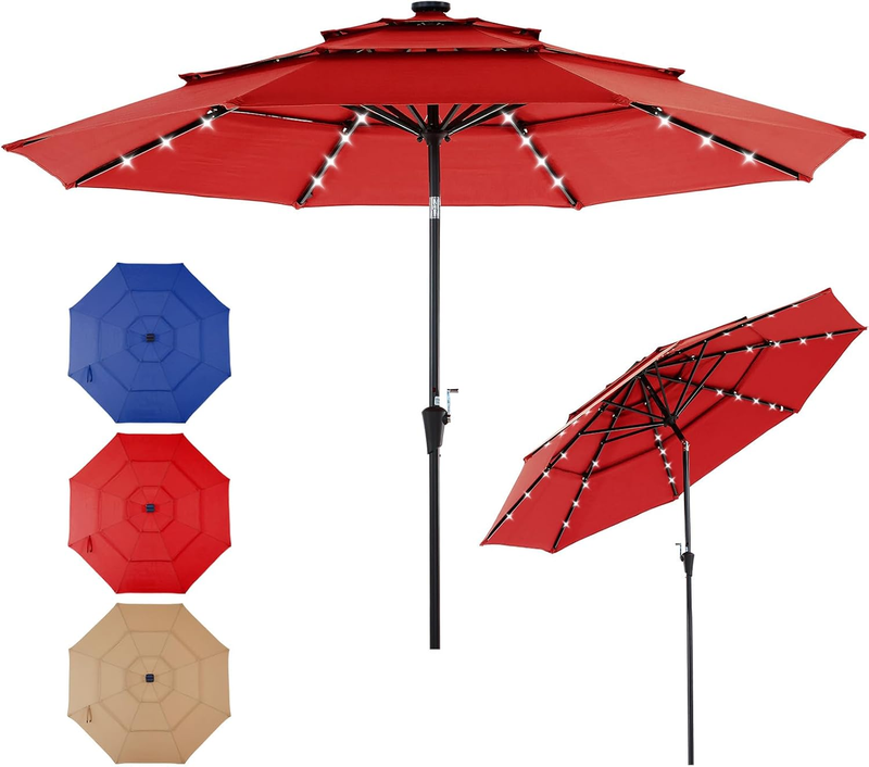 Outdoor 10FT Solar Umbrella 32 LED Lights Tilt Crank Backyard Deck Garden8