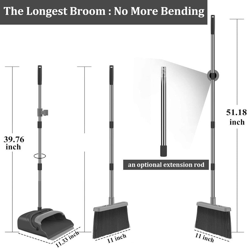 Stand Up Broom and Dustpan Set for Home & Office   Black & Gray1