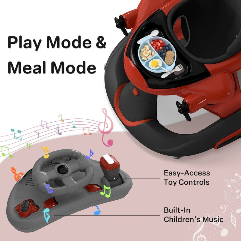 5-In-1 Musical Baby Walker with Wheels, Foldable Baby Walker for Boys Girls, Red6