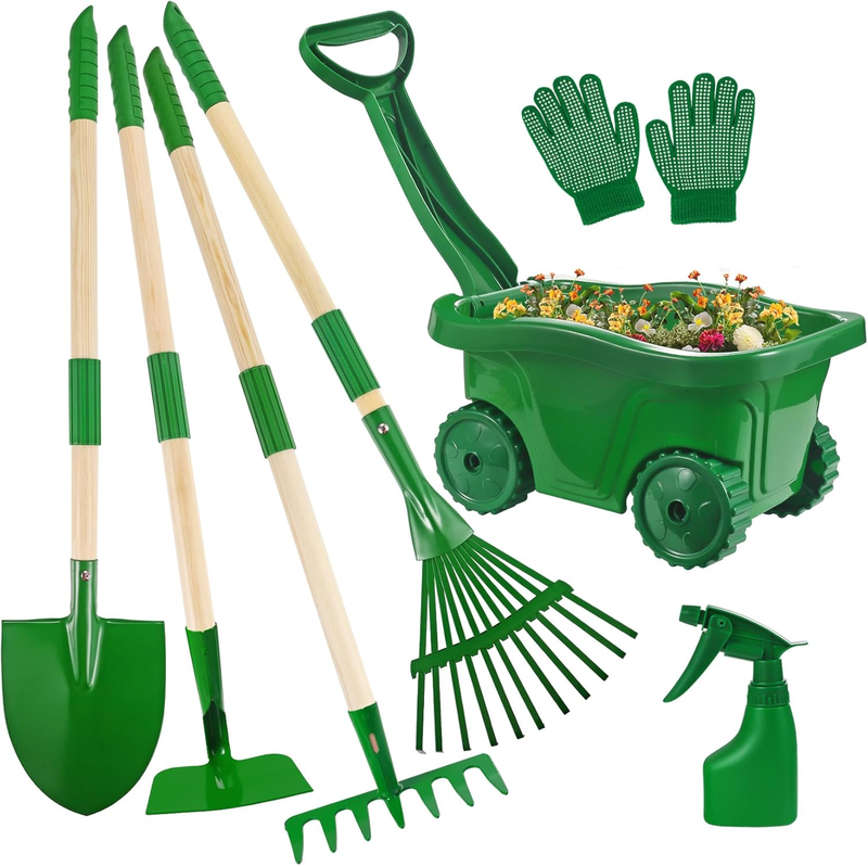 Kids Gardening Tools Set   7Pcs Wheelbarrow Set for Kids with Shovel, Rake, Leaf9