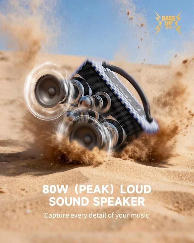 80W Portable Bluetooth Speaker 20H Playtime Subwoofer TWS Blue1