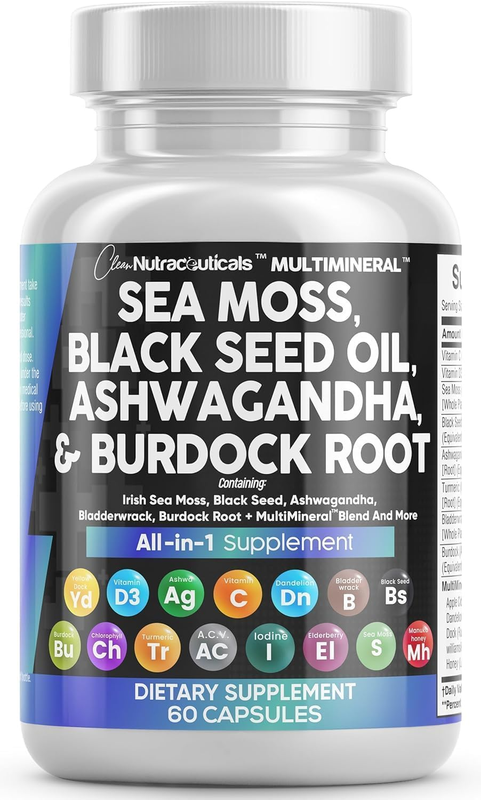 Sea Moss & Black Seed Oil with Turmeric, Ashwagandha, Elderberry & More10